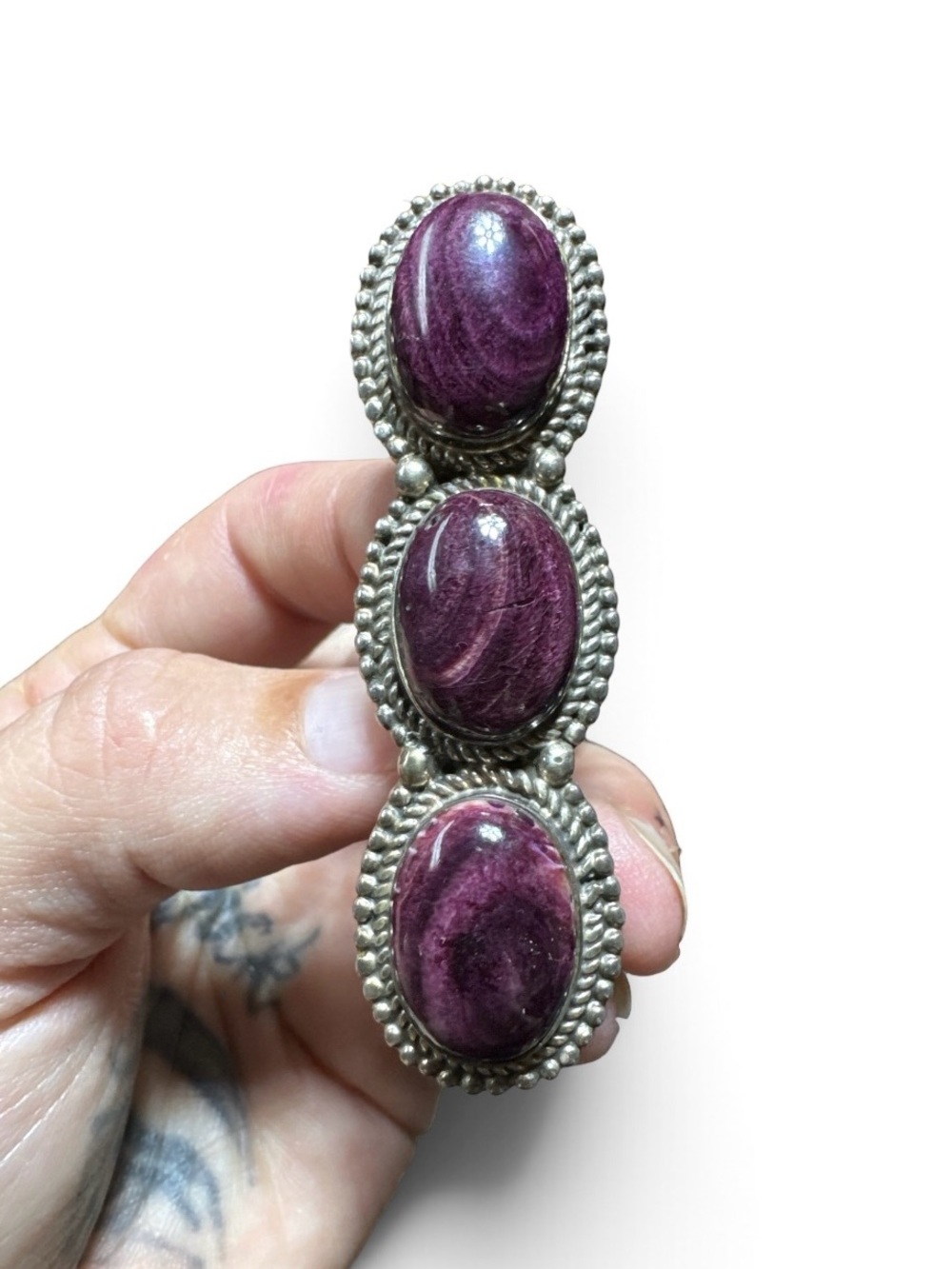 Vintage Navajo Celina Yazzie Sterling Silver Triple Purple Spiny Oyster Ring 8